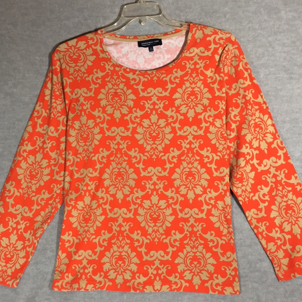 JONES NEW YORK Signature Woman 100% Natural Cotton Long Line Cheerful Orange Top